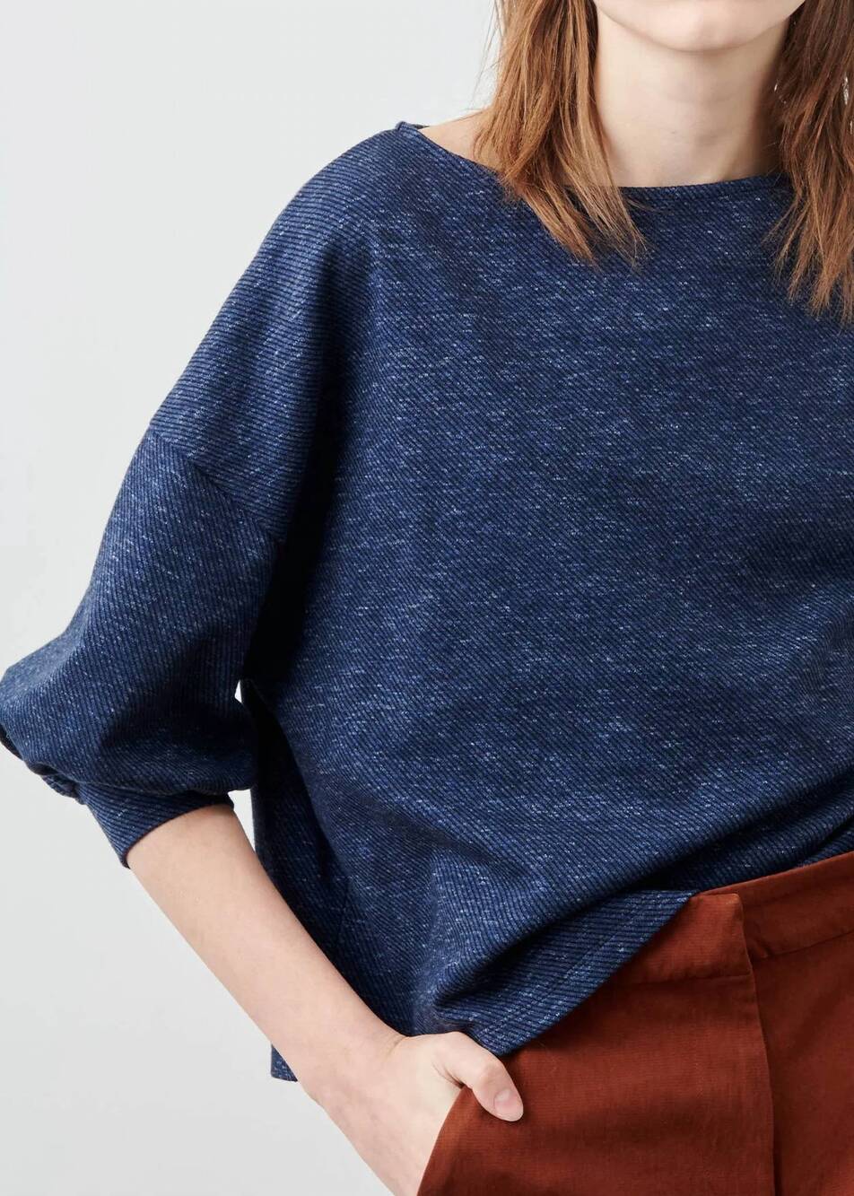 NEW SESSUN kuti oversized jacquard knit sweater top in blue
